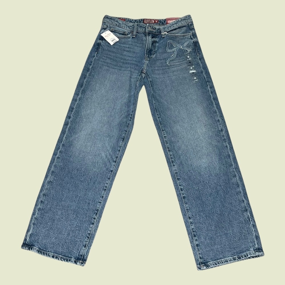 NEW Lucky Brand Legend The Baggy Jeans Blue Bow Embroidery Rhinestone 6/28 R - Picture 2 of 12